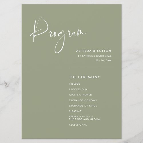 Elegant  modern Sage green wedding Program