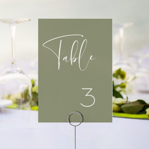 Elegant  modern sage green wedding table number