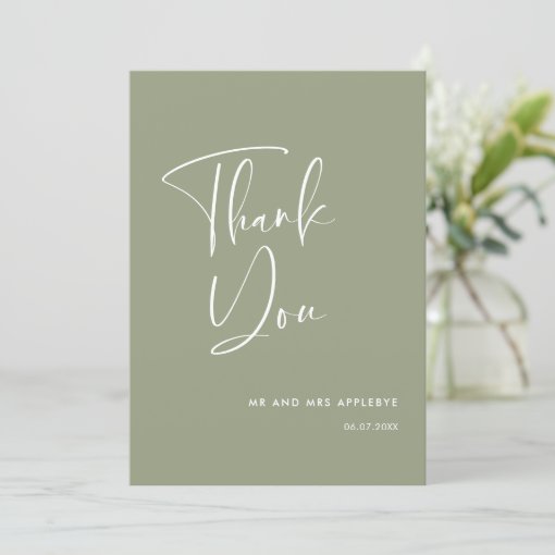 Elegant & modern sage green wedding Thank you card | Zazzle