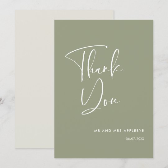 Elegant & modern sage green wedding Thank you card | Zazzle.com