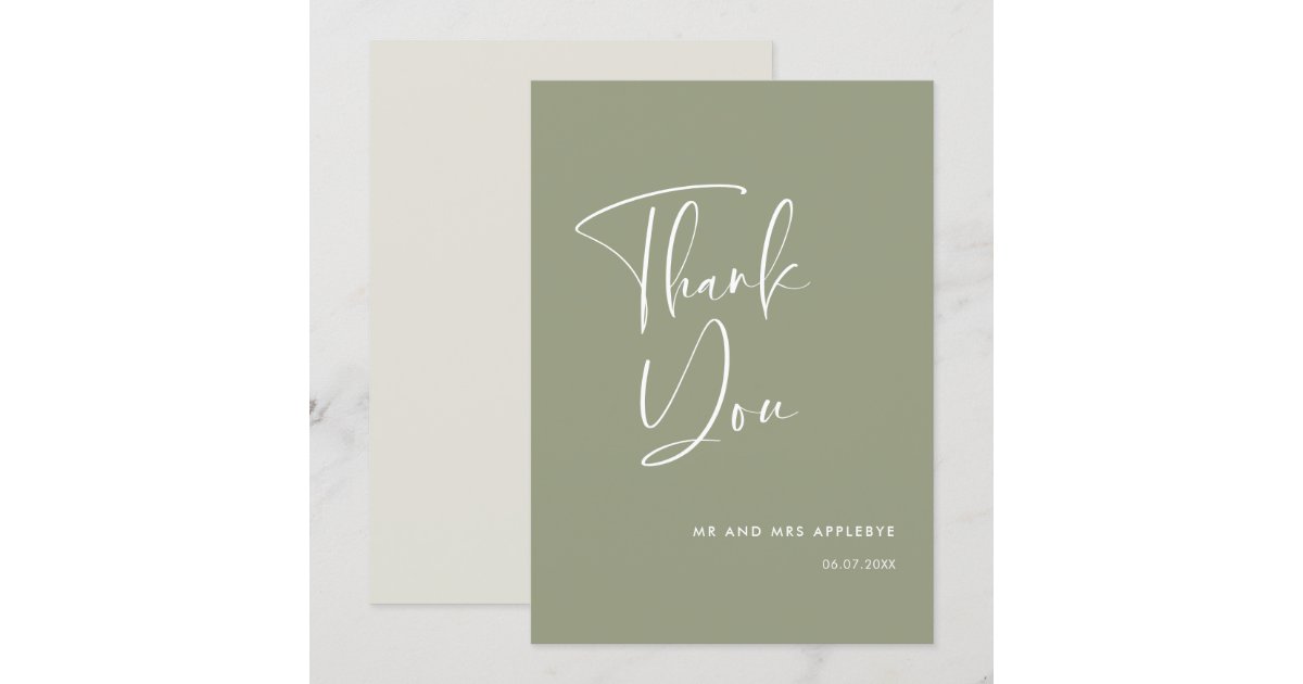 Elegant & modern sage green wedding Thank you card | Zazzle