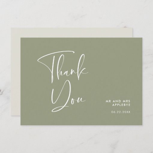 Elegant & modern sage green wedding thank you card | Zazzle