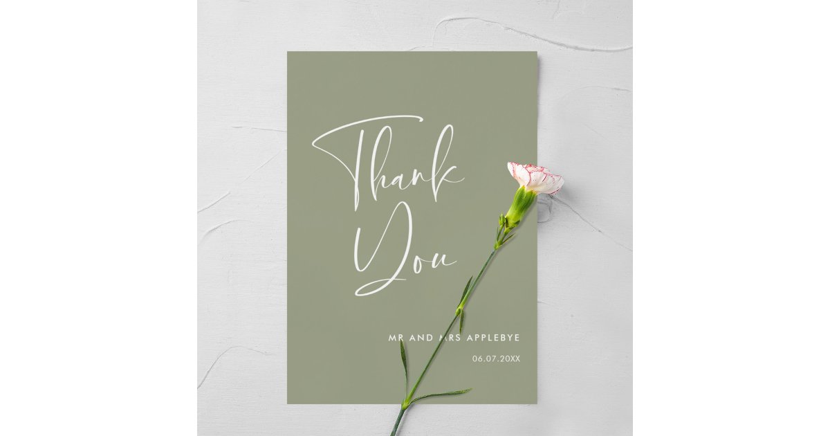 Elegant & modern sage green wedding Thank you card | Zazzle