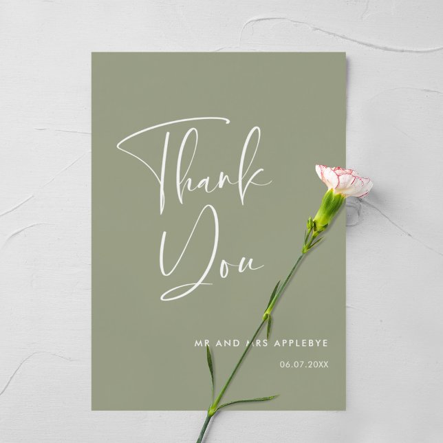 Elegant & modern sage green wedding Thank you card (Creator Uploaded)