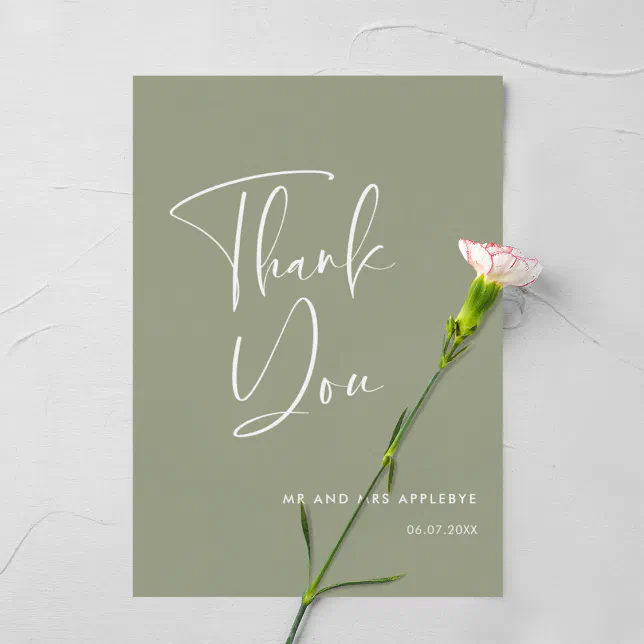 Elegant & modern sage green wedding Thank you card | Zazzle