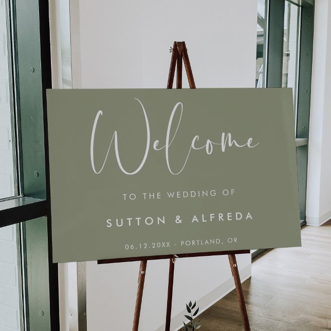 Elegant modern sage green Welcome to our wedding Foam Board (Creator Uploaded)