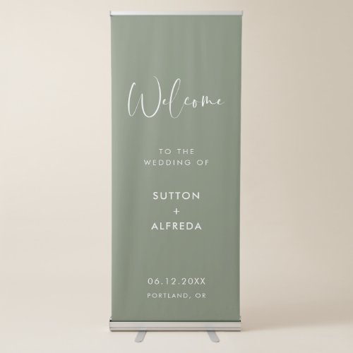Elegant  modern sage green Welcome to our wedding Retractable Banner