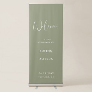 Elegant & modern Sage green Welcome to our wedding Retractable Banner