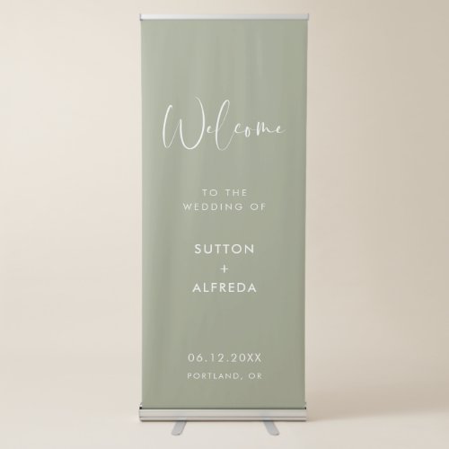 Elegant  modern Sage green Welcome to our wedding Retractable Banner