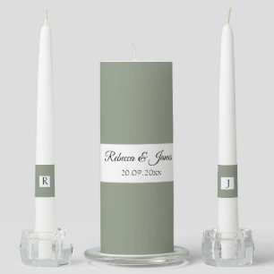 Elegant Modern Sage Green White Wedding Party  Unity Candle Set