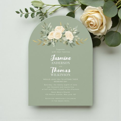 Elegant Modern Sage & Rose Wedding Invite