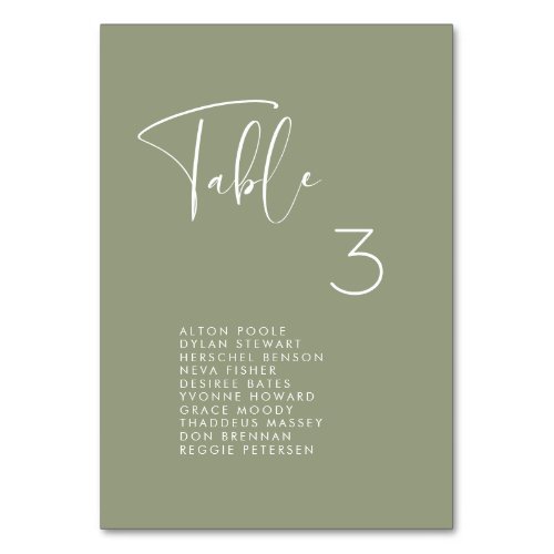 Elegant  modern Sage seating chart cards