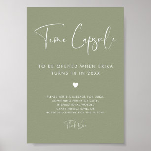Elegant Modern Sage Time capsule 1st Birthday sign