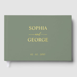 Elegant Modern Sage Wedding Foil Guest Book