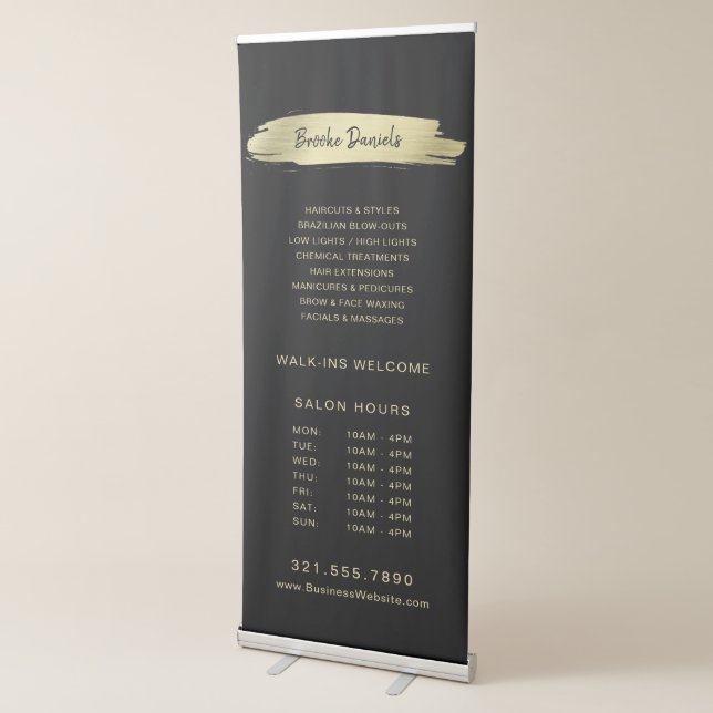Elegant Modern Salon Business Black Gold Retractable Banner (3/4)