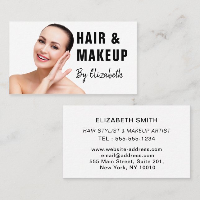 Elegant Modern Salon Hairstylist Photo Script  Business Card (Front/Back)