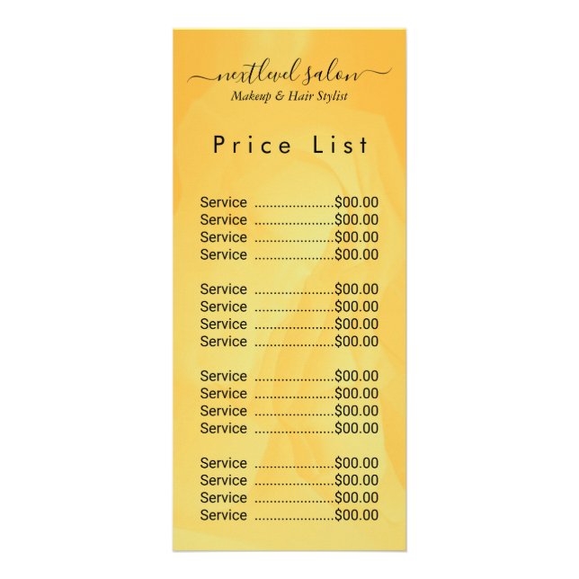 Elegant Modern Salon Price List Rack Card  (Front)