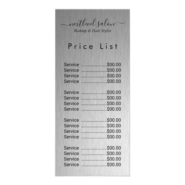Elegant Modern Salon Price List Rack Card (Front)