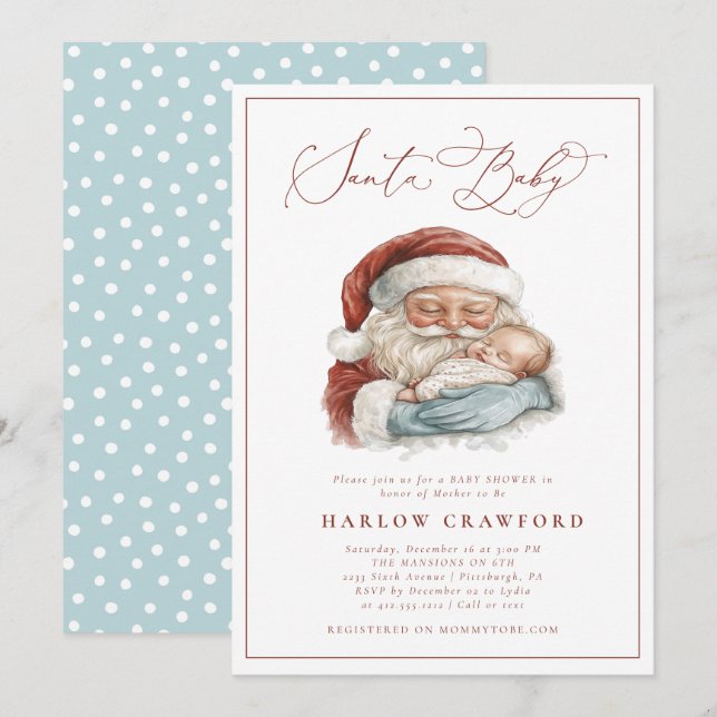 Elegant Modern Santa Baby Baby Shower Invitation (Front/Back)