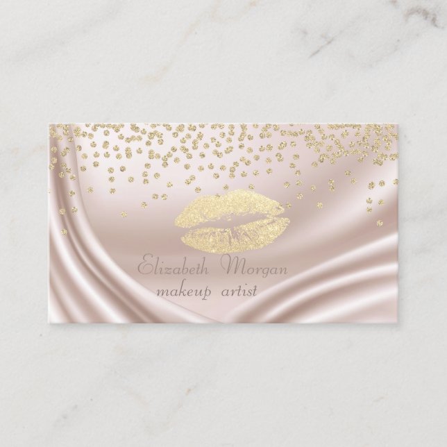 Elegant Modern Satin- Shiny Diamonds-Glittery Lip Business Card (Front)