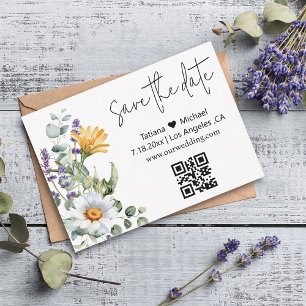 elegant modern save the date qr code wildflowers  note card