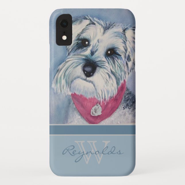 Elegant Modern Schnauzer w Monogram Name Case-Mate iPhone Case (Back)
