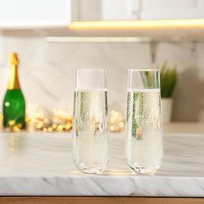 Elegant Modern Scrip Wifey Hubby Wedding Stemless Champagne Flute