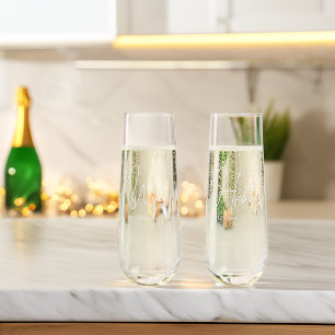 Elegant Modern Scrip Wifey Hubby Wedding Stemless Champagne Flute