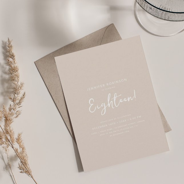 Elegant Modern Script 18th Birthday Champagne  Invitation (Elegant Modern Script 18th Birthday Champagne Invitation)