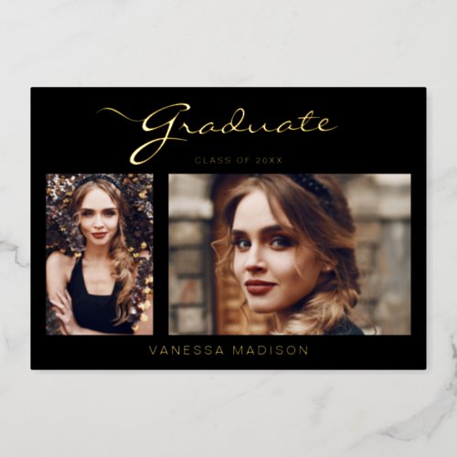 Elegant Modern Script  2 Photo Grad Announcement