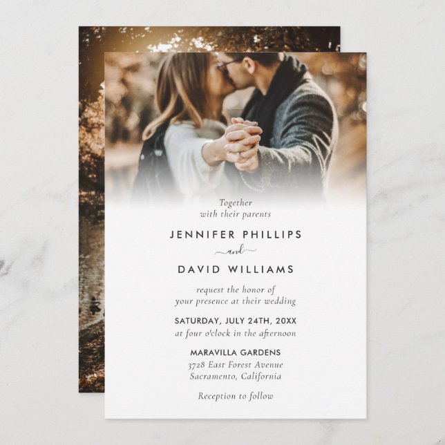 Elegant Modern Script 2 Photo Wedding Invitation (Front/Back)