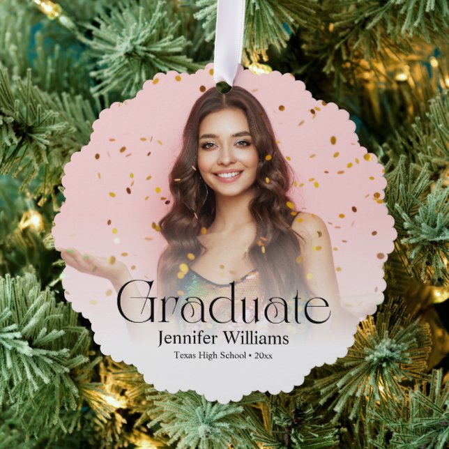 elegant modern script 2 photos Graduation Keepsake Ornament Card (Insitu (Tree))