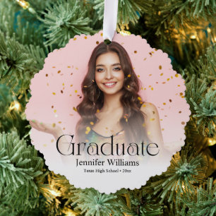 elegant modern script 2 photos Graduation  Ornament Card