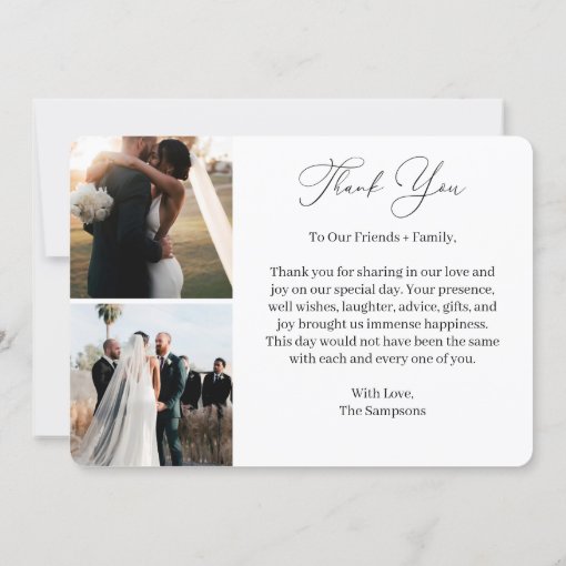 Elegant Modern Script 4 Photo Wedding Guest Thank You Card 