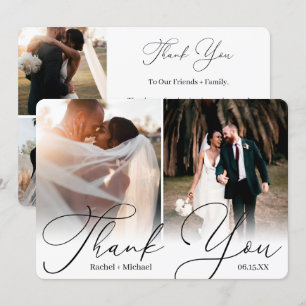 Elegant Modern Script 4 Photo Wedding Guest Thank You Card