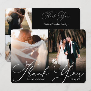Elegant Modern Script 4 Photo Wedding Guest Thank You Card