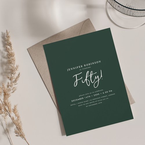 Elegant Modern Script 50th Birthday Party Emerald  Invitation