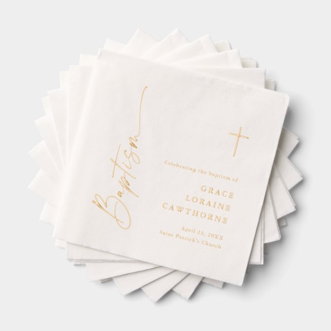 Elegant Modern Script Baptism  Foil Napkins (Insitu (Stacked))