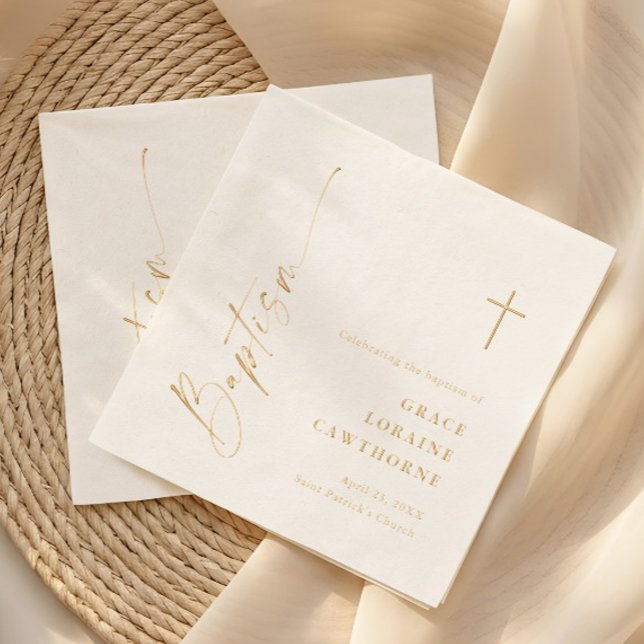 Elegant Modern Script Baptism  Foil Napkins (Modern script baptism foil napkins.)