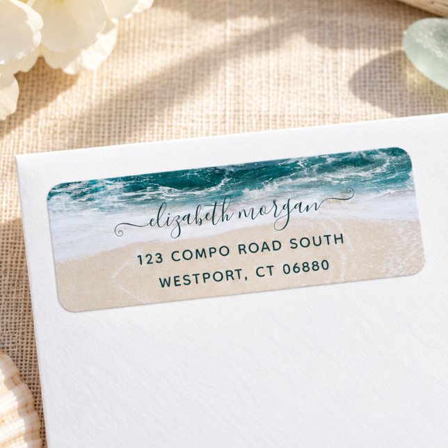 Elegant Modern Script Beach Ocean Return Address Label (Creator Uploaded)