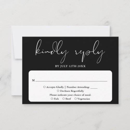 Elegant Modern Script Black And White Wedding RSVP Card