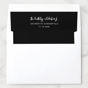 Elegant Modern Script Black Birthday Envelope Liner