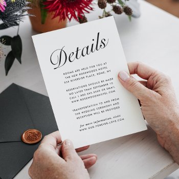 Elegant Modern Script Black White Guest Info. Card by girly_girl_graphics at Zazzle