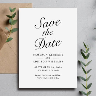 Elegant Modern Script Black + White Save The Date Holiday Card