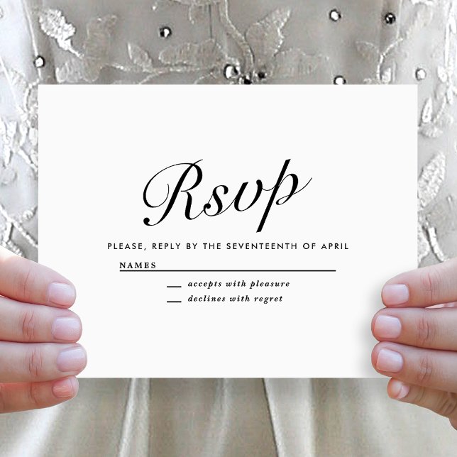 Elegant Modern Script Black + White Wedding RSVP Holiday Card (Elegant Modern Script Black + White Wedding RSVP Card)
