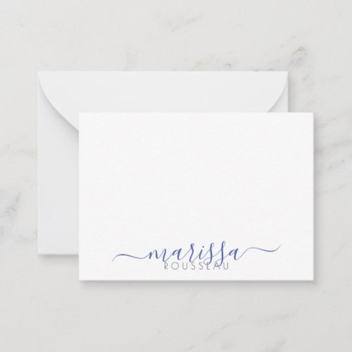 Elegant Modern Script Blue Monogram Name Note Card