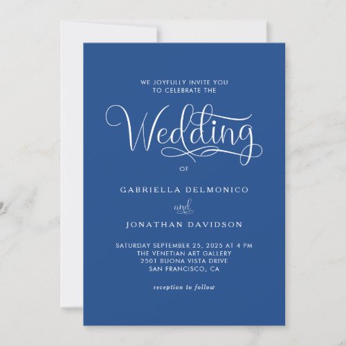 Elegant Modern Script Blue Wedding Invitation
