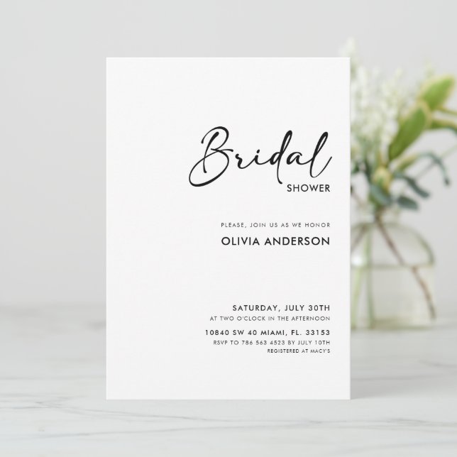 Elegant Modern Script | Bridal Shower Invitation (Standing Front)