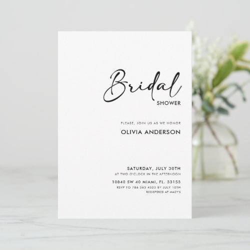 Elegant Modern Script  Bridal Shower Invitation