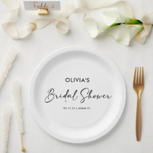Elegant Modern Script   Bridal Shower Paper Plate